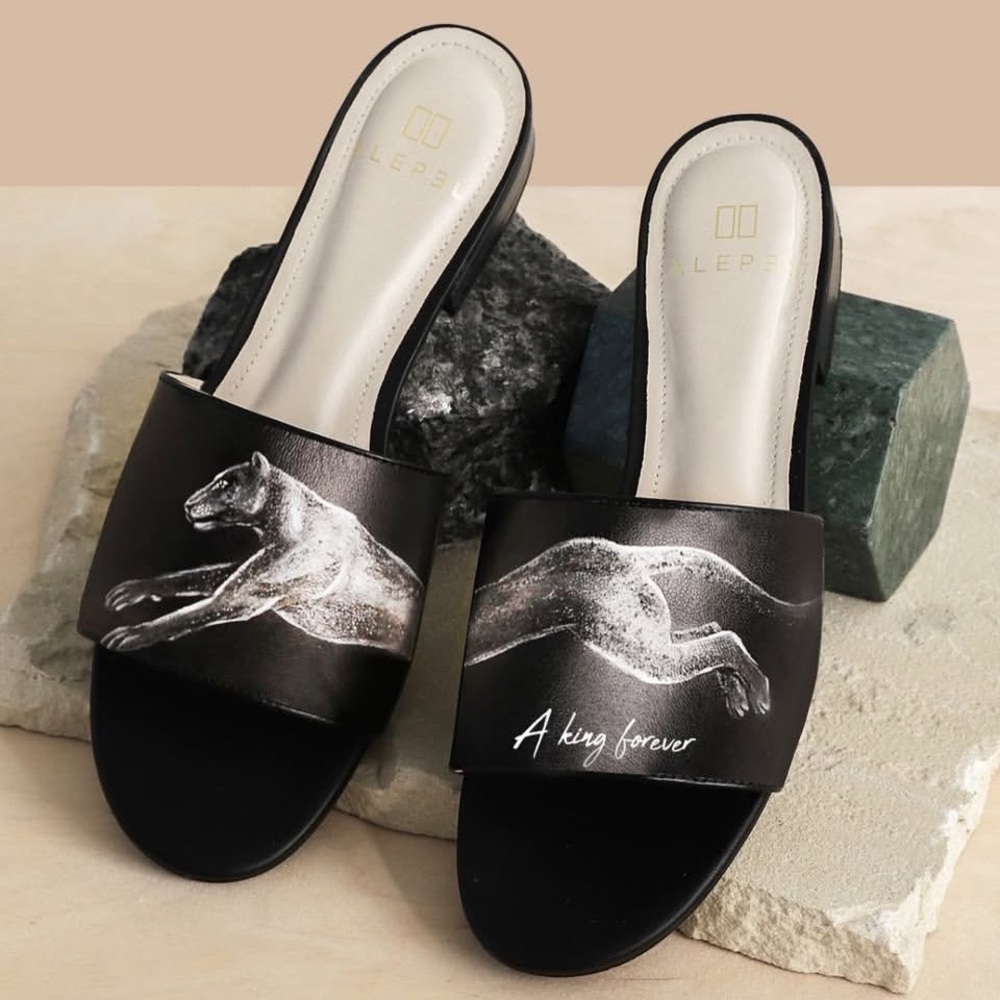 Alepel Hand Painted Black Panther Shoes - New- Sz. 10. As seen at Bergdorfs.